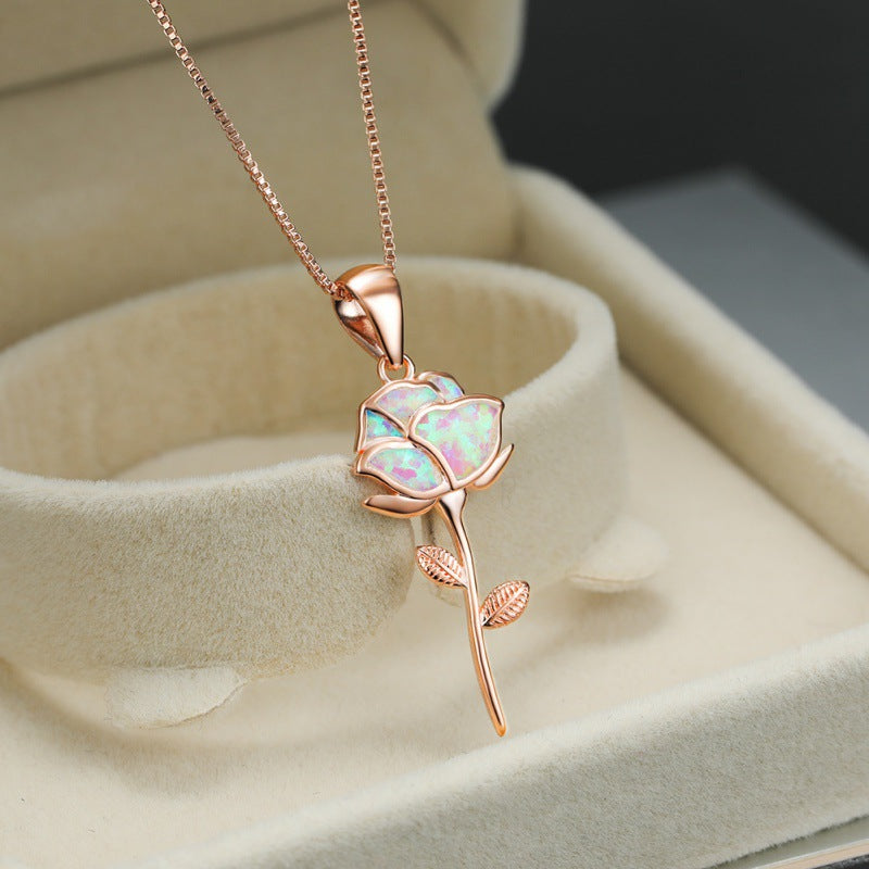 New French Romance And Beautiful Rose Opal Necklace Brand: aeac