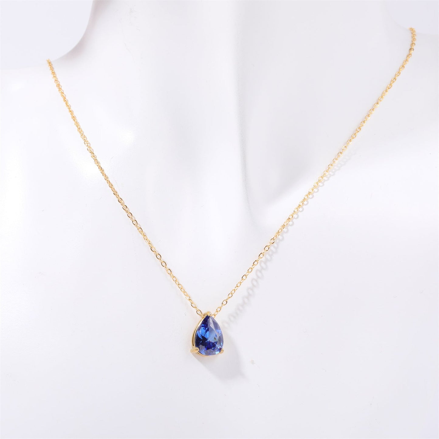 Pear-shaped Water Drop Zircon Birthstones Necklace Vacuum Plating 18K Real Gold Necklace In Furnace Brand: aeac
