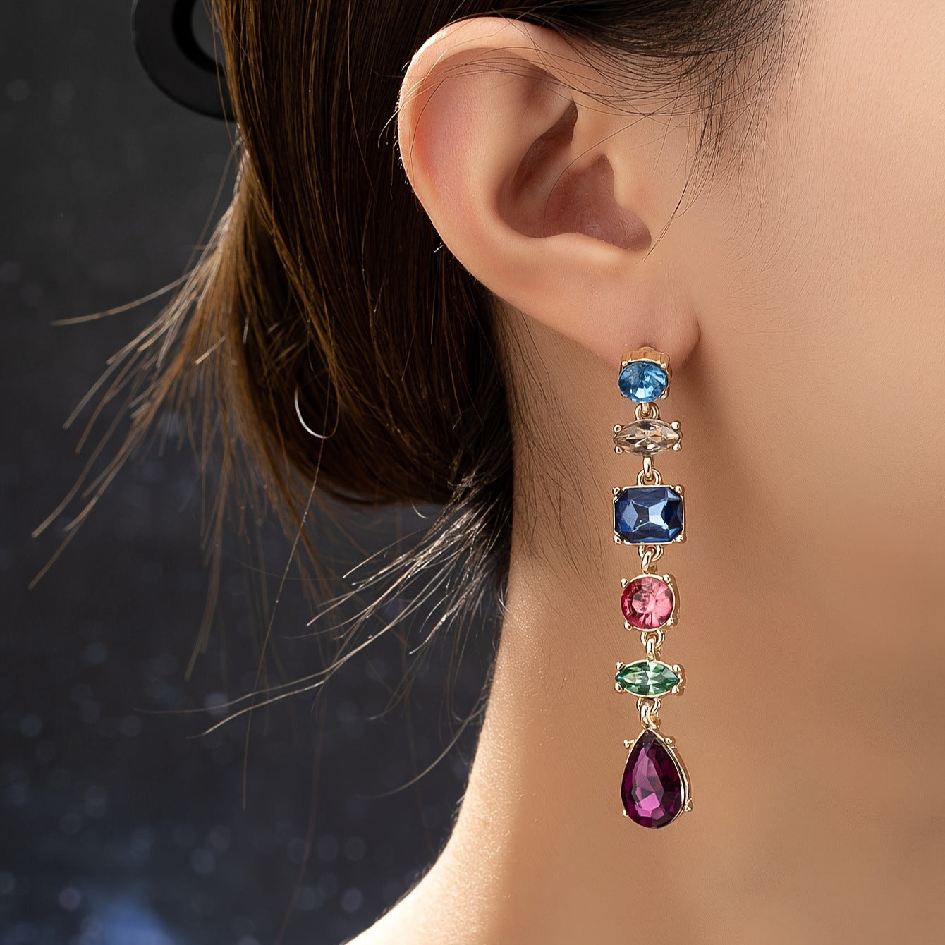Colorful Drop-shaped Earrings Eardrops Three-section Evening Dress With Earrings Brand: aeac