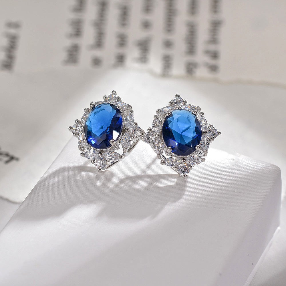 Earrings Zircon Inlaid Colored Gems Green Crystal Oval Palaiba Color Without Earrings Brand: aeac