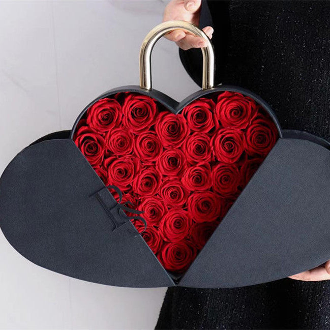 Flower Color Material Valentine's Day Lock Cylinder Gift Box Flower Love Box Heart-shaped Metal Portable Brand: aeac