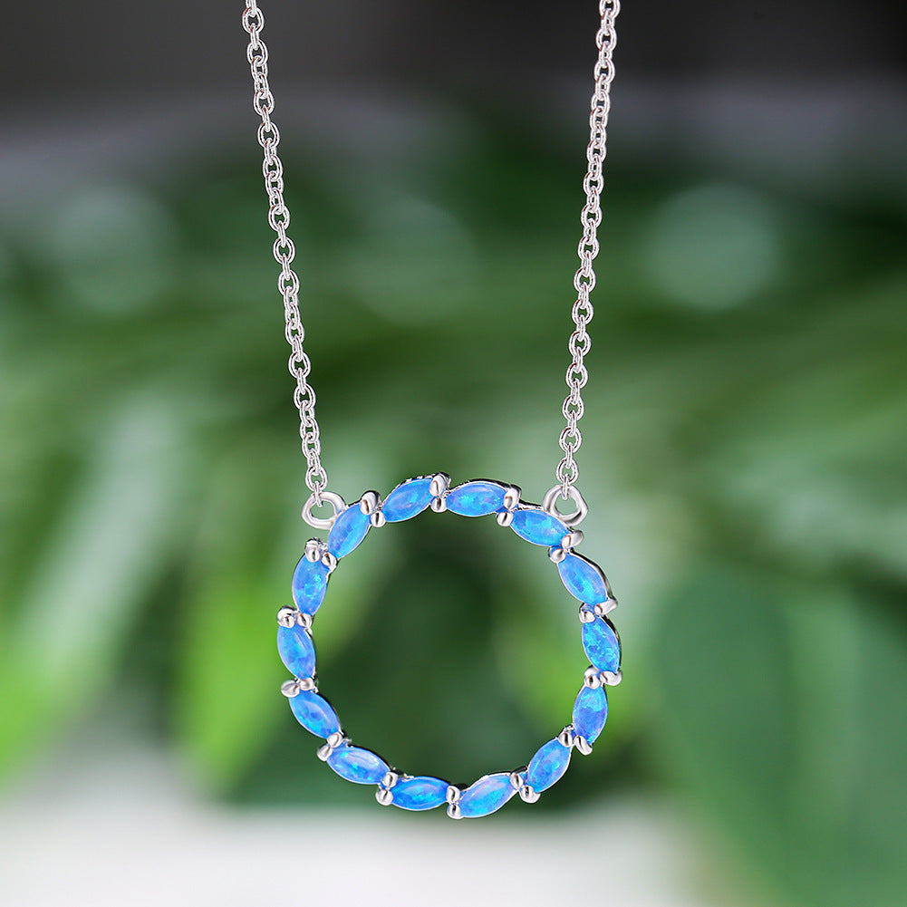Platinum Opal Circle Pendant Necklace Lady Brand: aeac