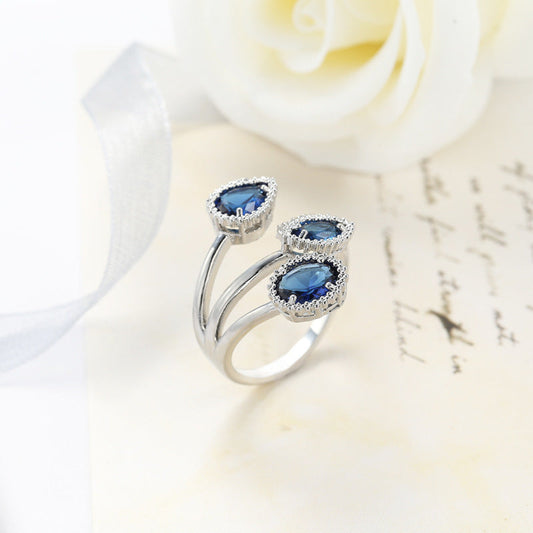 Water Drop Blue Zircon Open Copper Ring Brand: aeac