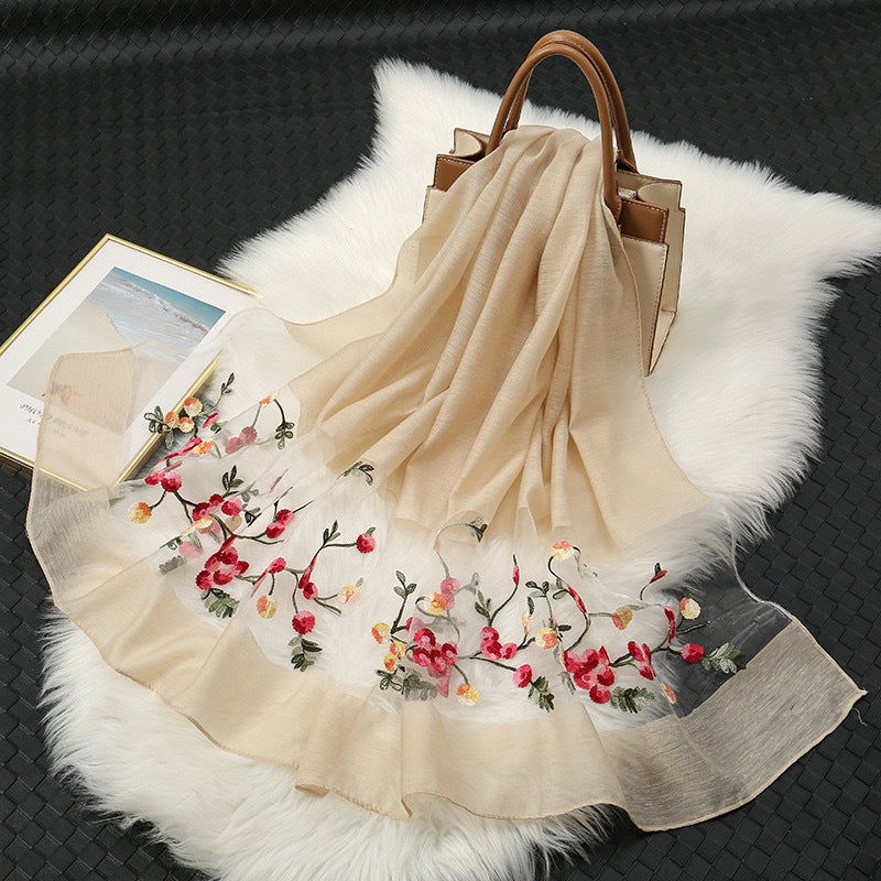 Elegant Versatile Embroidered Silk Scarf For Women Thin Brand: aeac