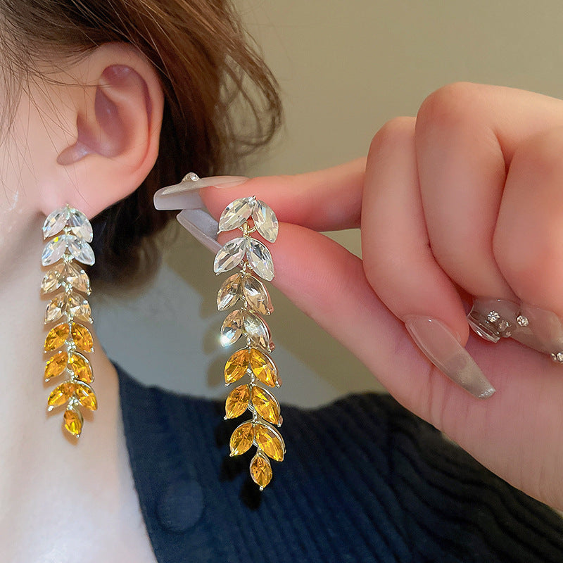 Gradient Color Tassel Wheat Long Earrings Women Brand: aeac