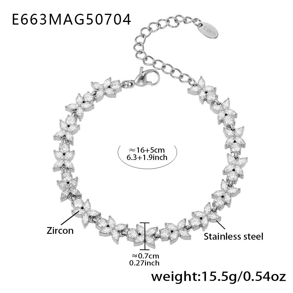 European And American Instagram-style Stainless Steel 5A Zirconia Four-leaf Clover Full Diamond Bracelet Brand: aeac
