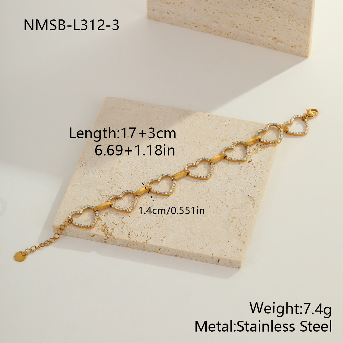 Color-Protecting Stainless Steel Round Heart Zircon Bracelet Brand: aeac