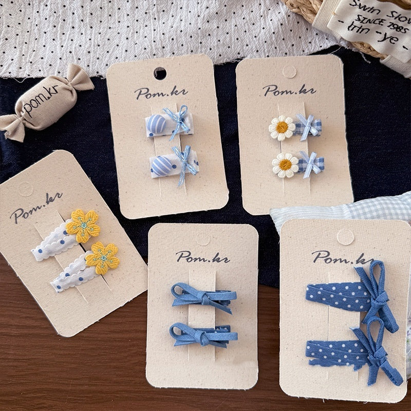New Children's Denim Handmade Flower Polka Dot Bow Barrettes Brand: aeac