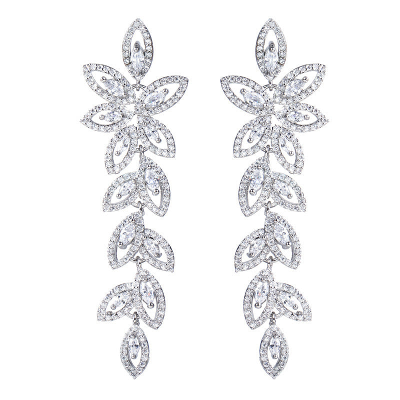 Long Leaves Zircon Earrings Female Aesthetic Brand: aeac