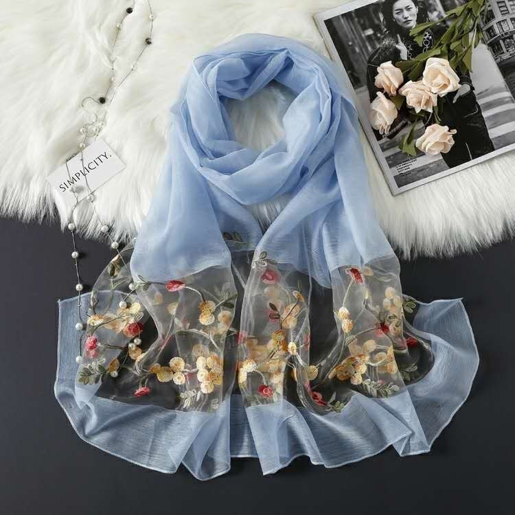 Elegant Versatile Embroidered Silk Scarf For Women Thin Brand: aeac