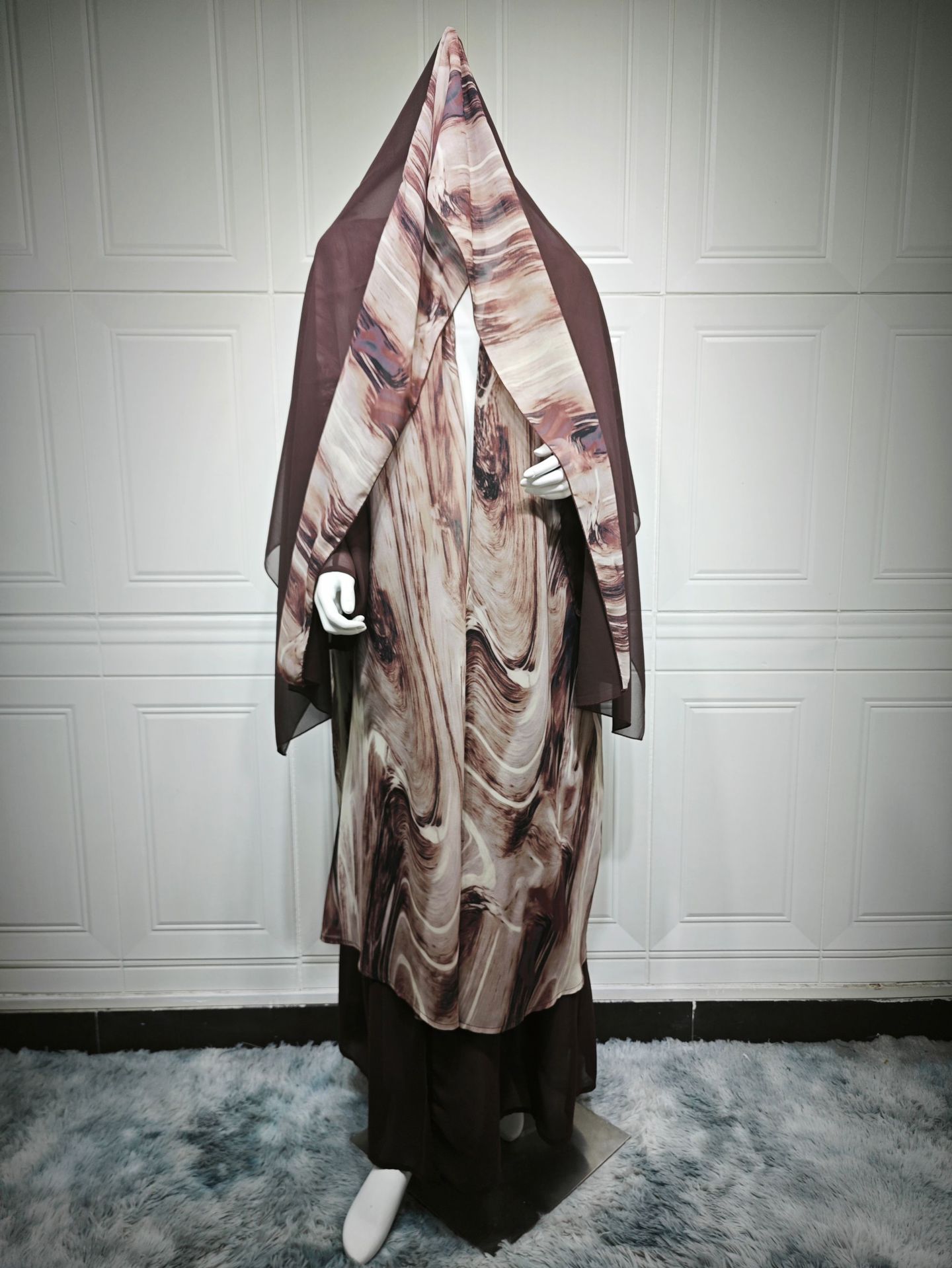 Fashionable Printed Chiffon Cardigan Long Dress Brand: aeac