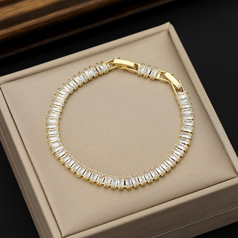 Rectangular Zircon Bracelet Extended Buckle Adjustable Length Tennis Chain Brand: aeac