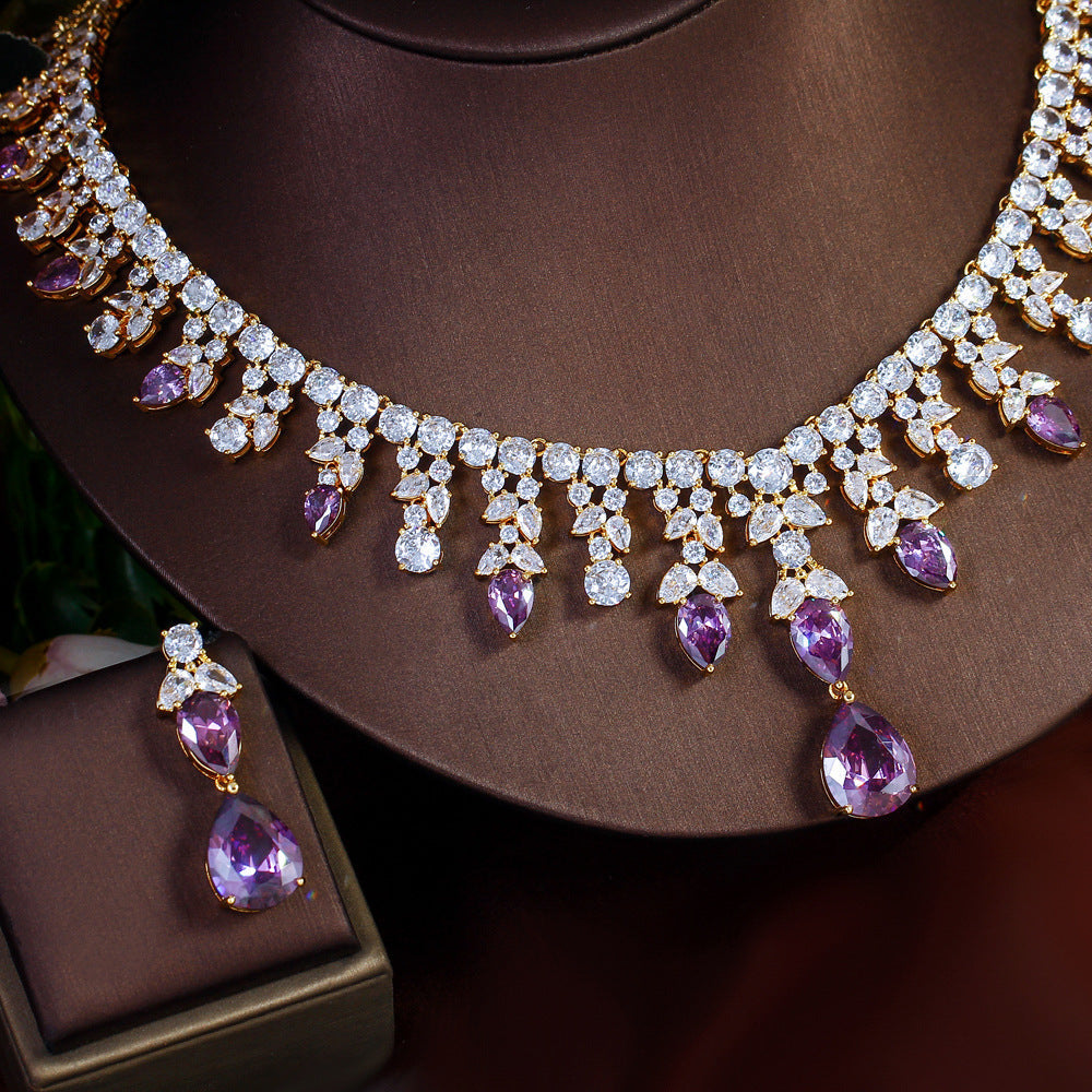 Womens Purple Waterdrop Necklace And Earrings Set Brand: aeac