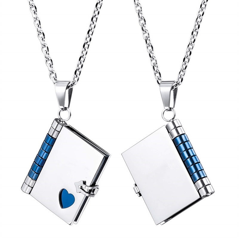 Stainless Steel Couple Book Pendant Necklace With Love Brand: aeac