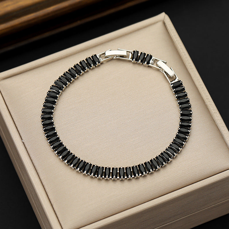 Rectangular Zircon Bracelet Extended Buckle Adjustable Length Tennis Chain Brand: aeac