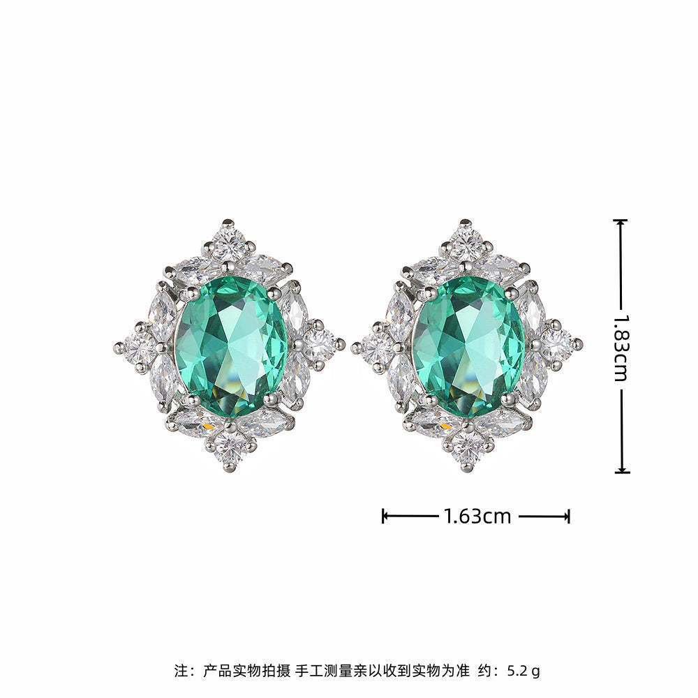 Earrings Zircon Inlaid Colored Gems Green Crystal Oval Palaiba Color Without Earrings Brand: aeac