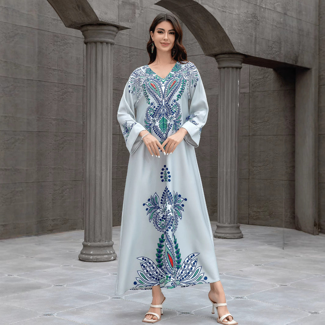Womens Robe-style Dress With Heat-sealed Rhinestones And Beads Brand: aeac