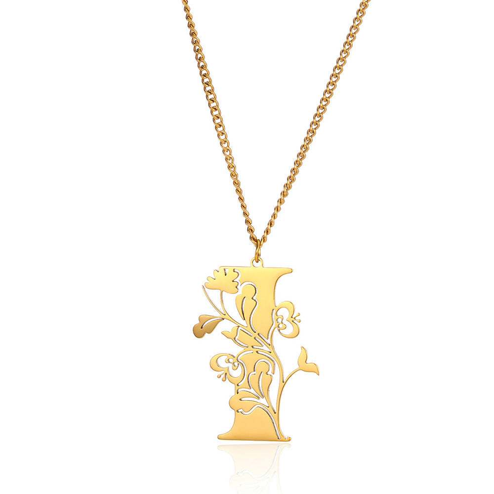 Stainless Steel 26 English Flower Letter Necklace Brand: aeac