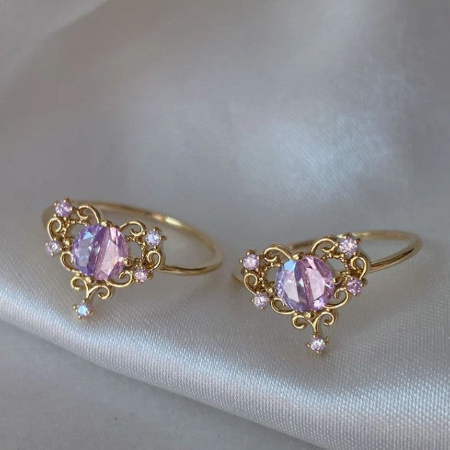 Retro Pink Heart Butterfly Flower Ring – Cute Multi-Element Open Design Brand: aeac