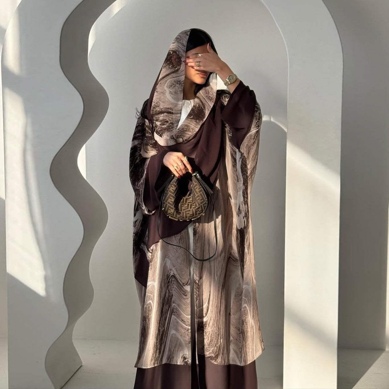 Fashionable Printed Chiffon Cardigan Long Dress Brand: aeac