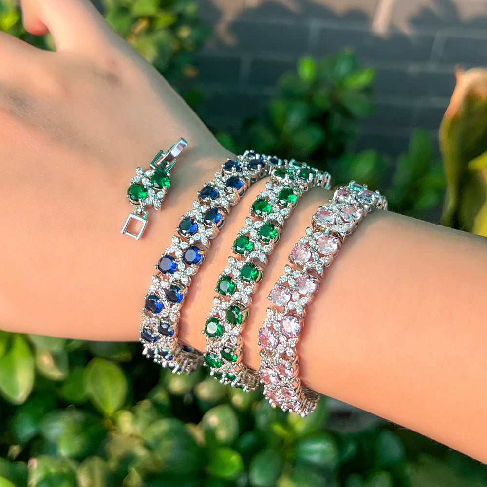 European And American Fashion Refined Zircon Bracelet Micro-inlaid Sapphire Rhinestone Brand: aeac