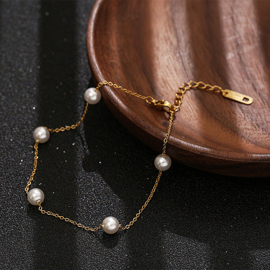 Pearl Titanium Steel Anklet Female Accessories Women's Beach Jewelry Brand: aeac
