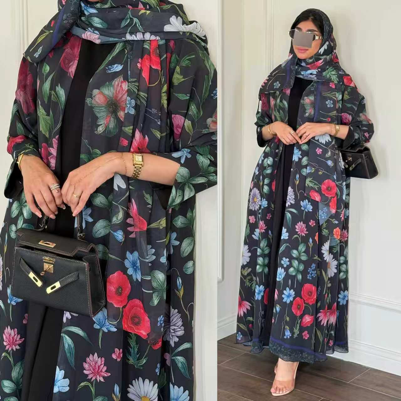Printed Long Cardigan With Hoodie Loose-Fitting Outerwear Dress Brand: aeac
