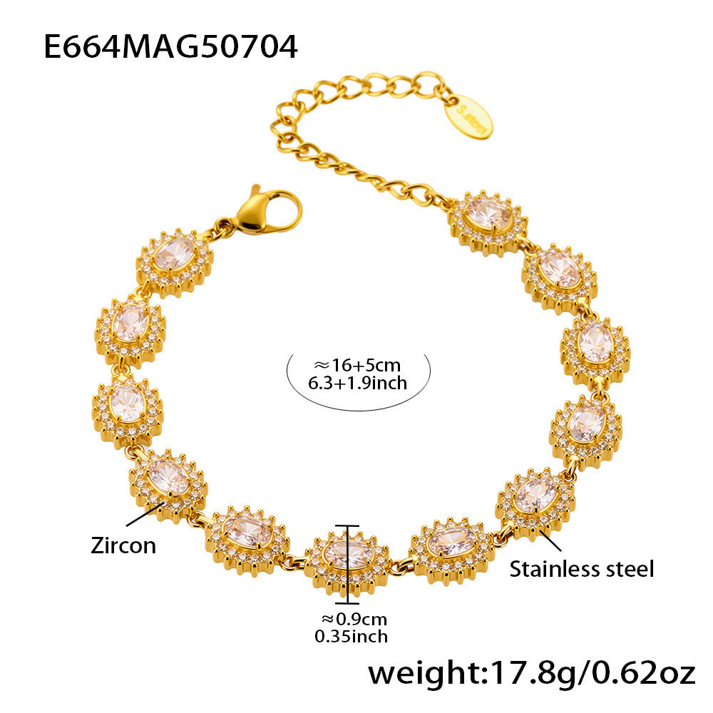 European And American Instagram-style Stainless Steel 5A Zirconia Four-leaf Clover Full Diamond Bracelet Brand: aeac