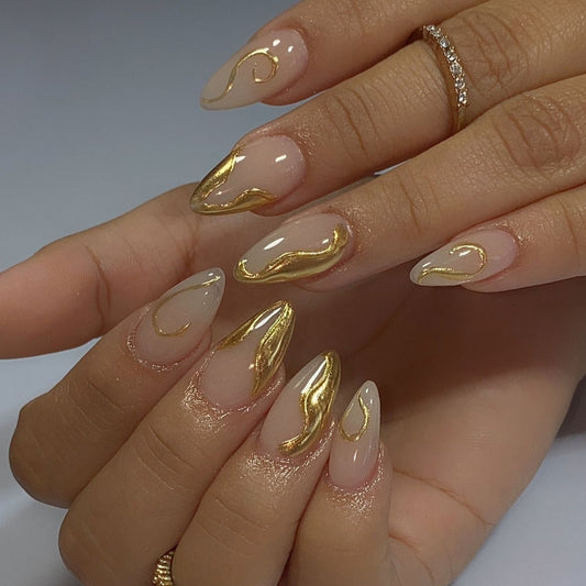 3D Gold Irregular Nail Art Fake Nails Short Style Brand: aeac