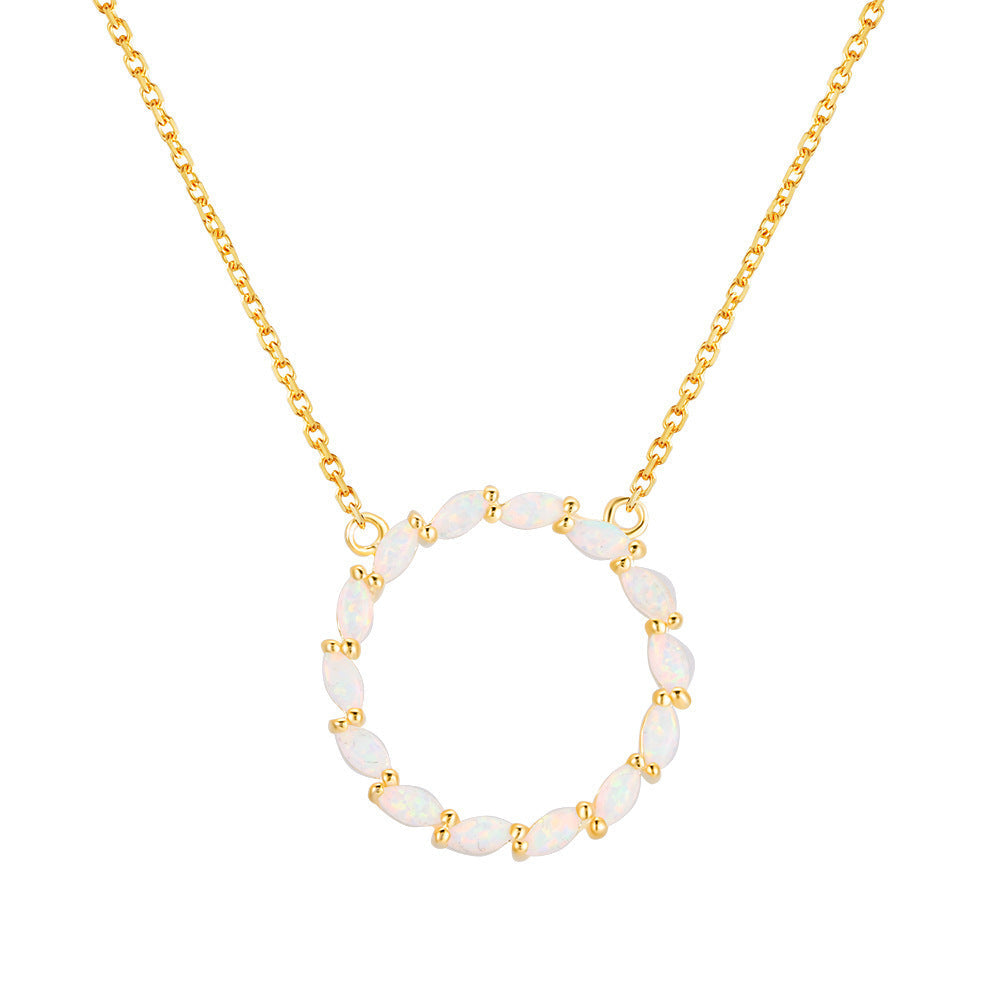 Platinum Opal Circle Pendant Necklace Lady Brand: aeac