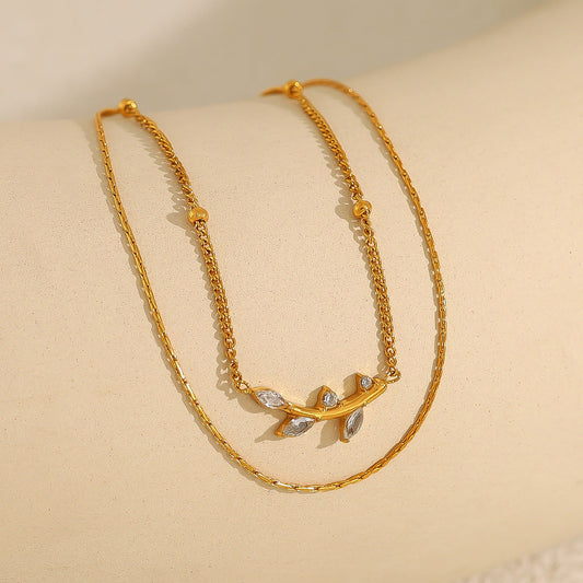 Olive Leaf Pendant Double-Tier Diamond-Encrusted Light-Luxury Clavicle Chain For Women Brand: aeac