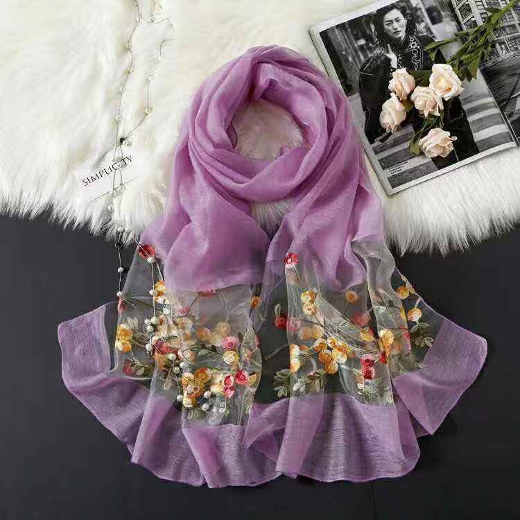 Elegant Versatile Embroidered Silk Scarf For Women Thin Brand: aeac
