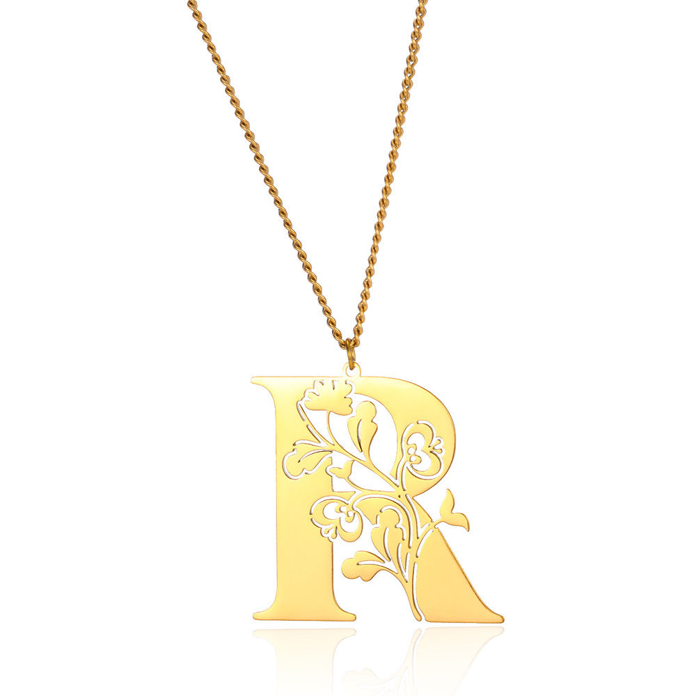 Stainless Steel 26 English Flower Letter Necklace Brand: aeac