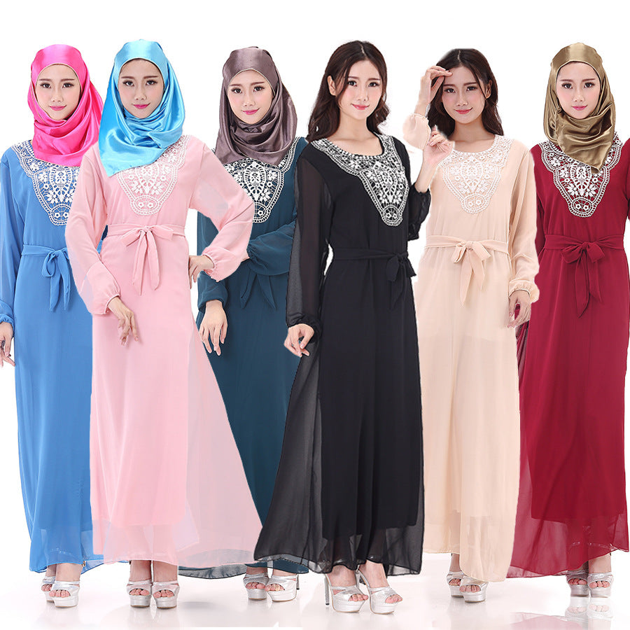 Muslim Robe Arab Hui Ethnic Women Chiffon Plus Size Women's Long-sleeved Dress Brand: aeac